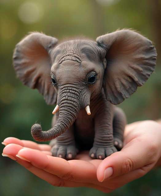 Miniatura de elefante, creada con IA, mostrando la belleza de lo natural en un formato sorprendente.